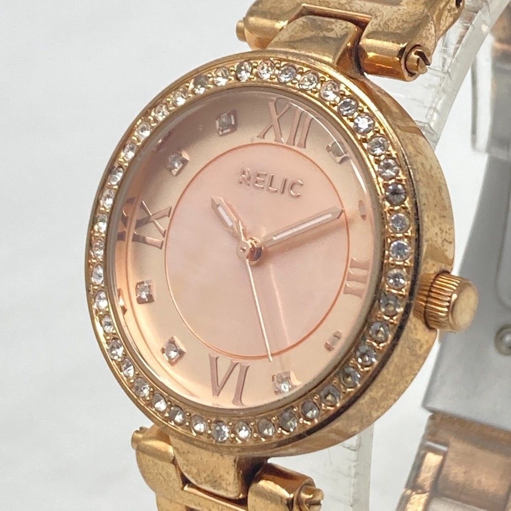 Relic Womens Watch 30mm Rose Gold Tone MOP Crystals Bling WR 30M New Battery 7"